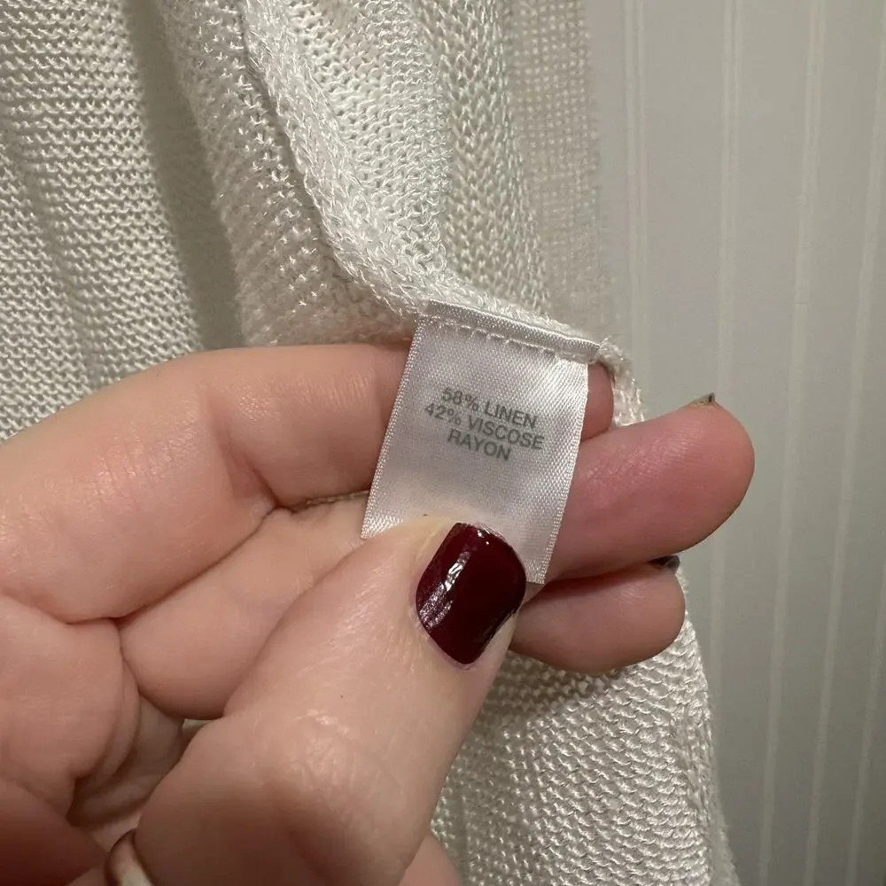 J Jill White Linen Longline Cardigan Lightweight Size Large Petite - Picture 4 of 5